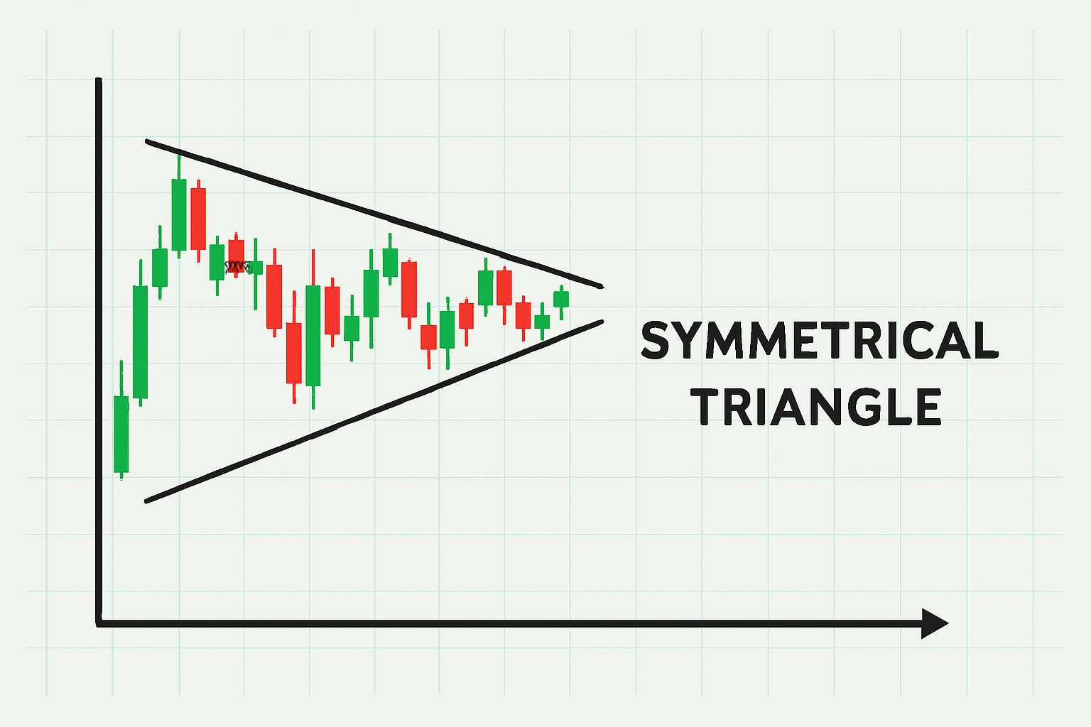 Ein Symmetrical Triangle ist ein neutraler Trend, bei dem sich Kursbewegungen zwischen zusammenlaufenden Trendlinien verdichten.