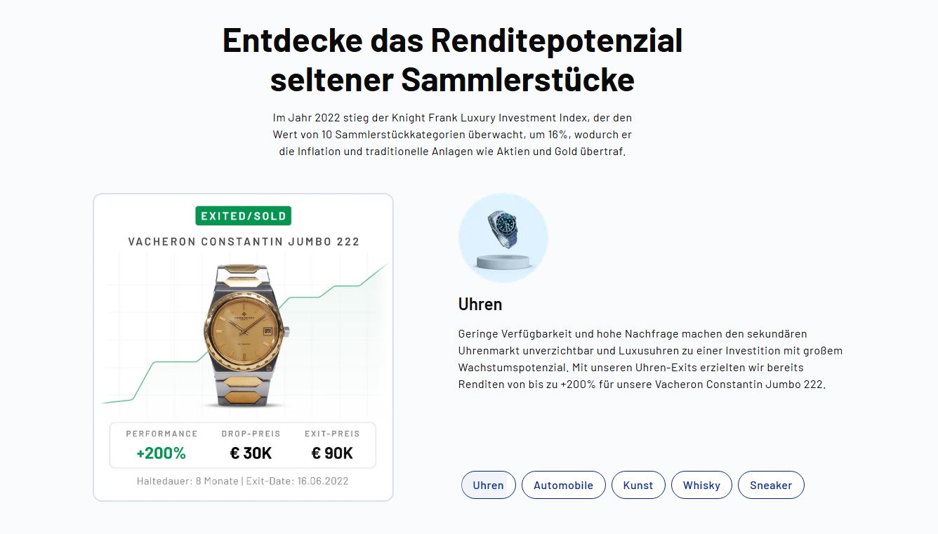 Ein Ausschnitt der Landing Page von Timeless Investments. Quelle: Timeless.investments